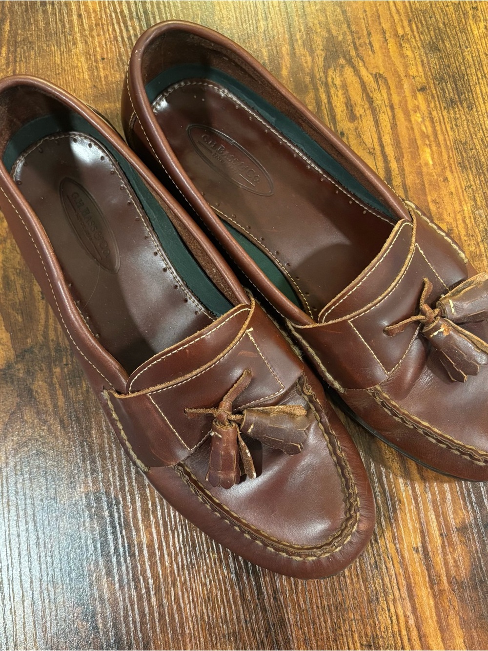 G.H. Bass Men's Chestnut Brown Leather Tassel Loafers Sz 9